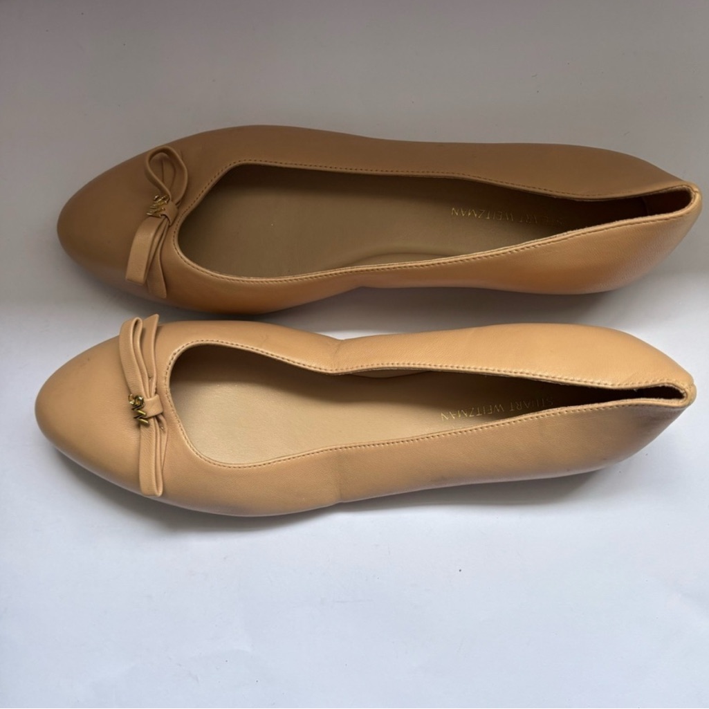 Stuart Weitzman Ballet Flat With Bow Sz 11 Leather Nude